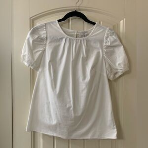 J. Crew White Poplin Blouse with Puff Sleeves